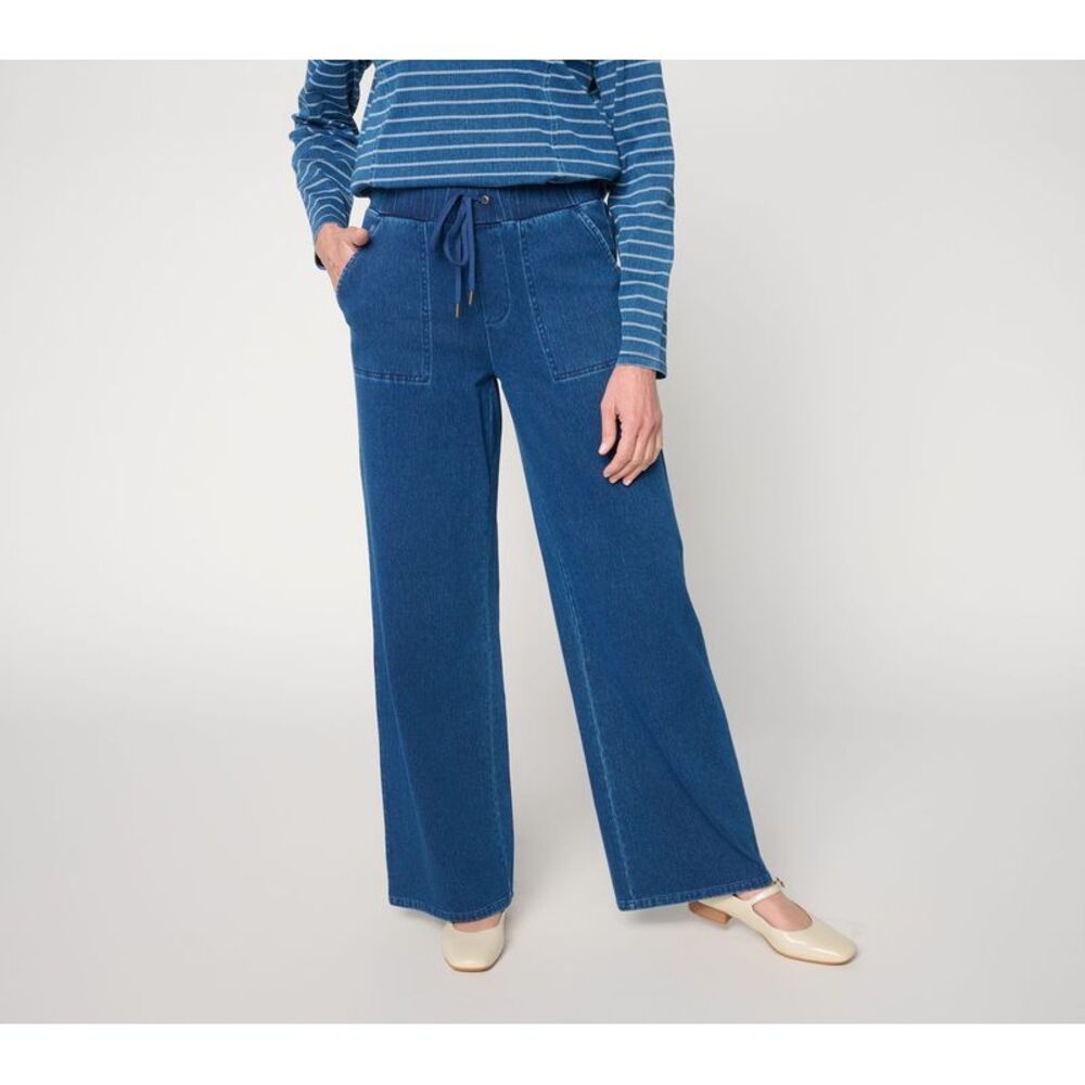 Liberare Women's Pants Sz XL Denim & Co. Comfy Knit Air Wide-Leg Blue A636643